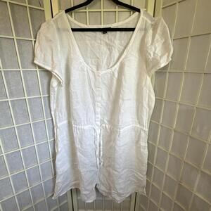 Lands' End Button Quiet Luxury Beach White Minimalist Pockets Boho Linen Dress